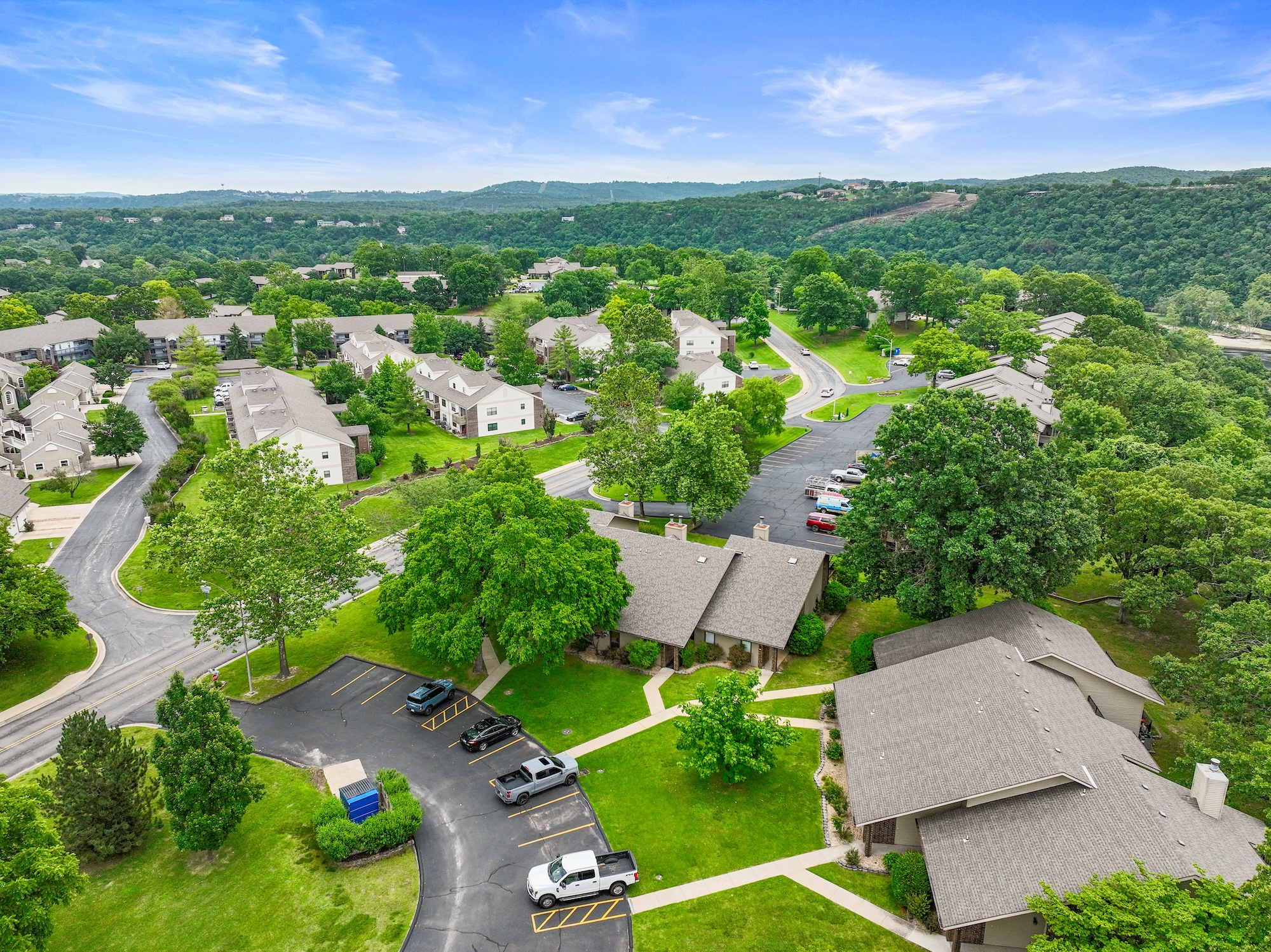 Overhead shot of multiple duplexes in Branson Neighborhood
