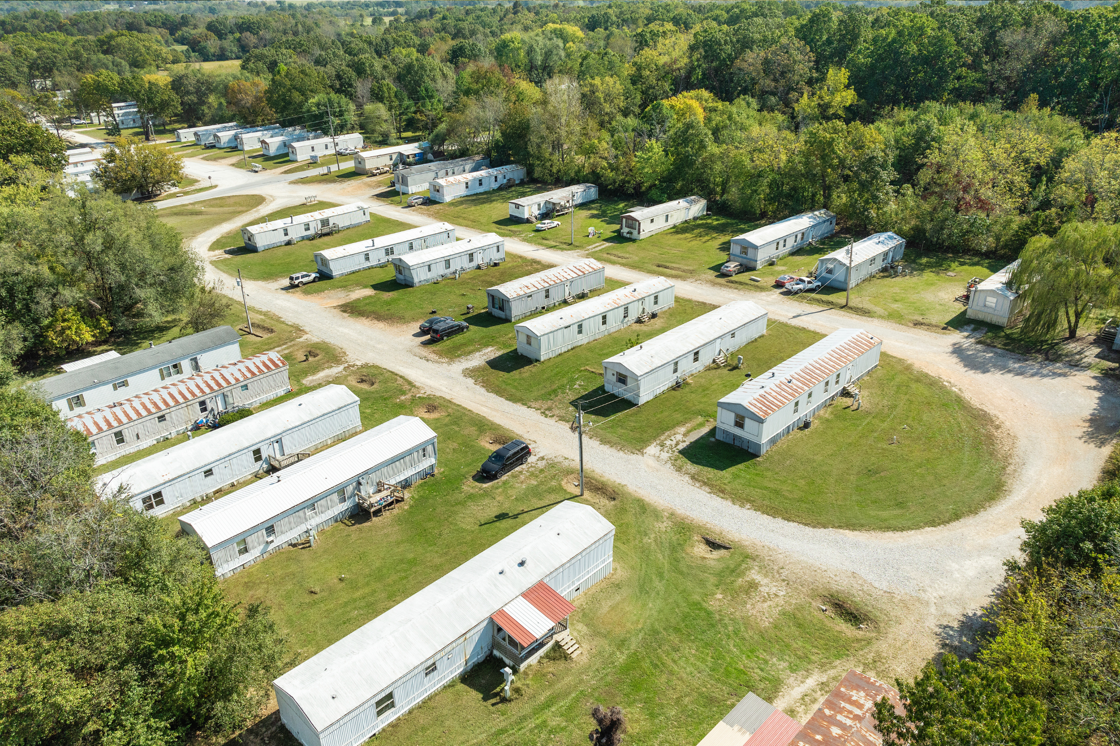 Clean, landscaped mobile home park entrance