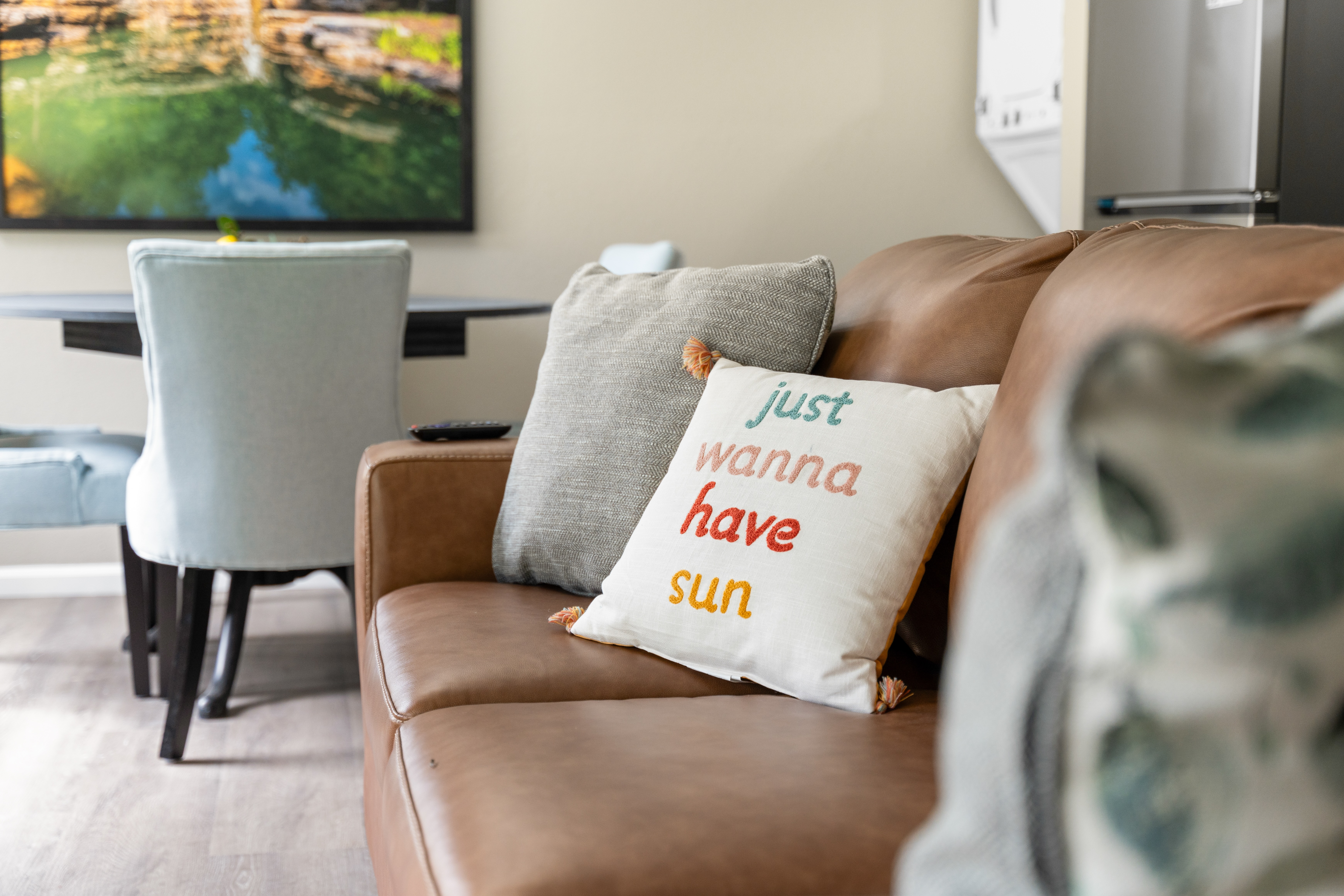 Vacation rental living room with sleeper sofa and comfortable seating