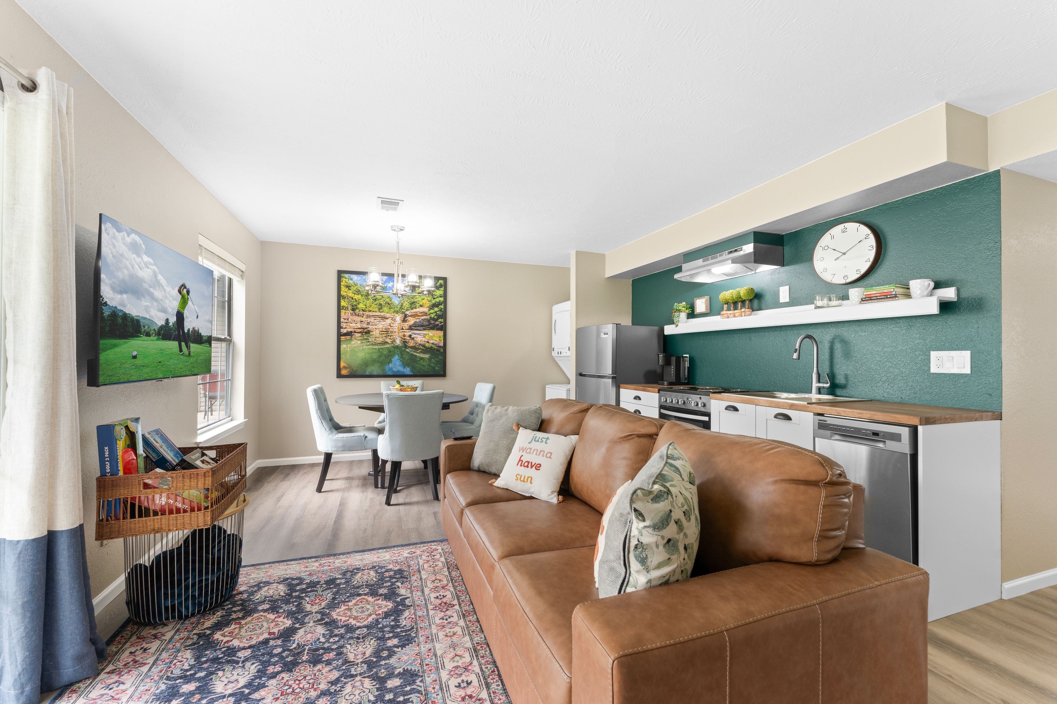 Bright and clean Branson short-term rental living room with modern decor and open layout
