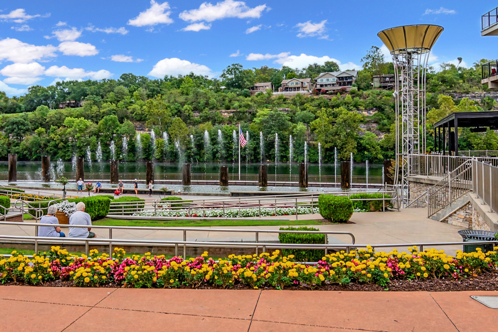Branson Landing fountain show along Lake Taneycomo in Branson, Missouri.